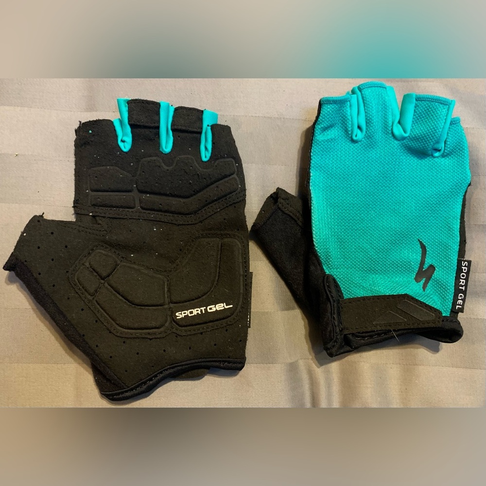 Sport Gel Women's Fingerless Gloves Cycling Gloves- Teal and Black - Picture 2 of 6